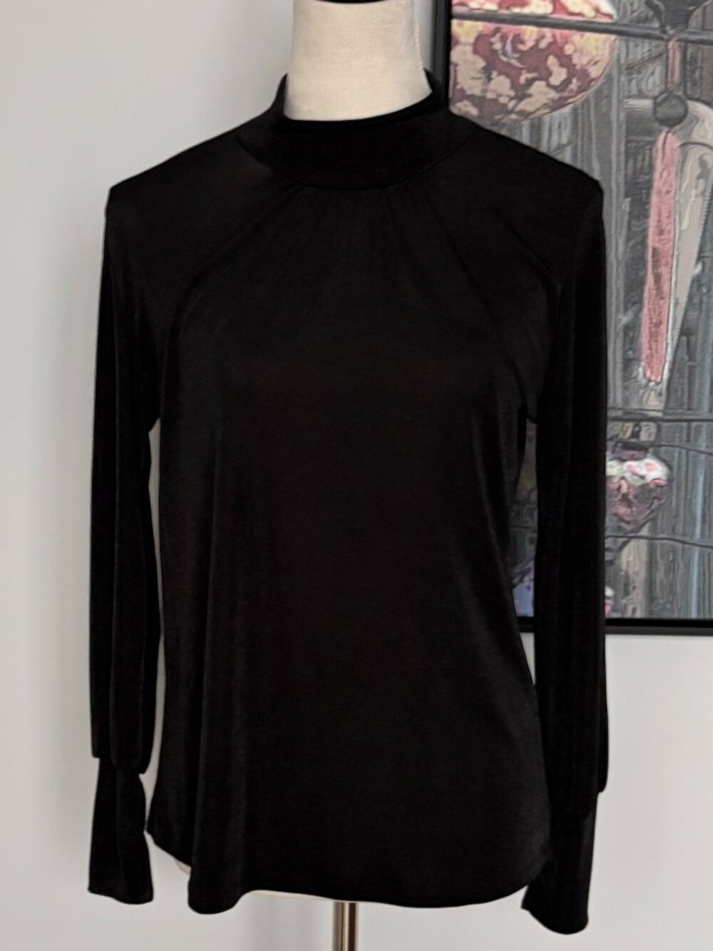 Kim & Cami Black Semi-Sheer Mock Turtleneck M